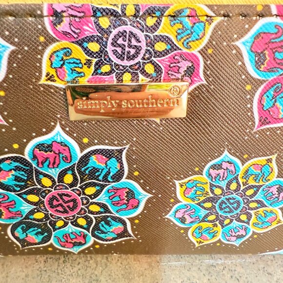 Simply Southern Beach Wallet Brown Colorful Elephant Mandala Gold Zipper Close - Picture 3 of 13